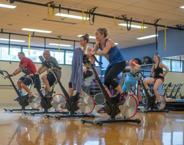 Action shot of a cycle class at the YMCA
