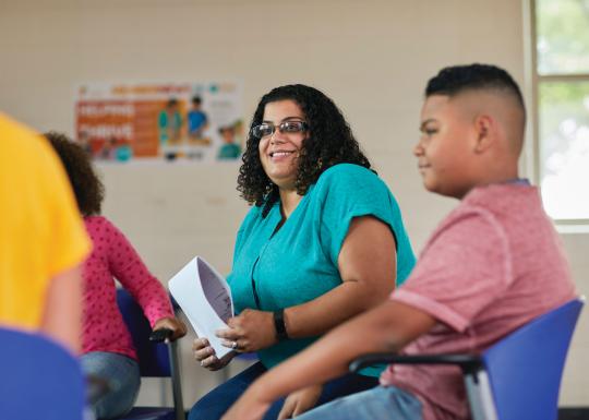 Mother and child in a classroom