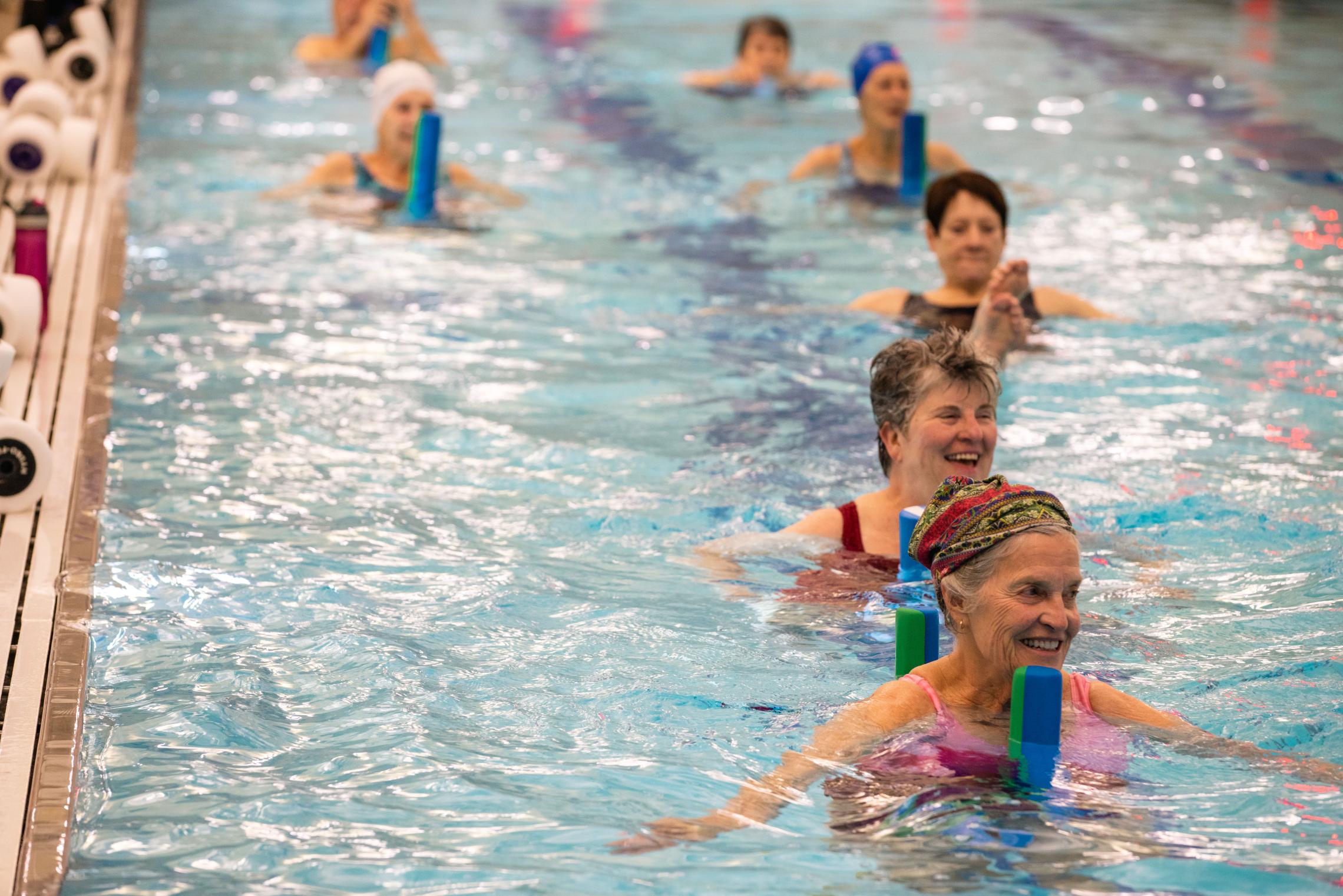 Action shot of an aqua aerobics class at the YMCA