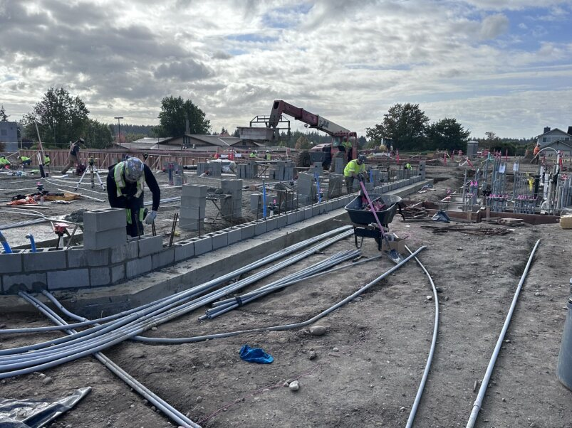 Concrete Masonry Unit (CMU) being constructed