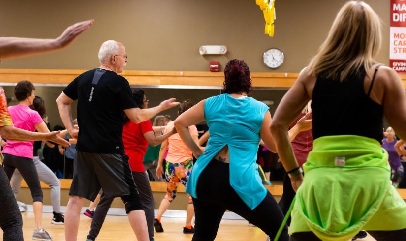 Action shot of a Zumba class in motion