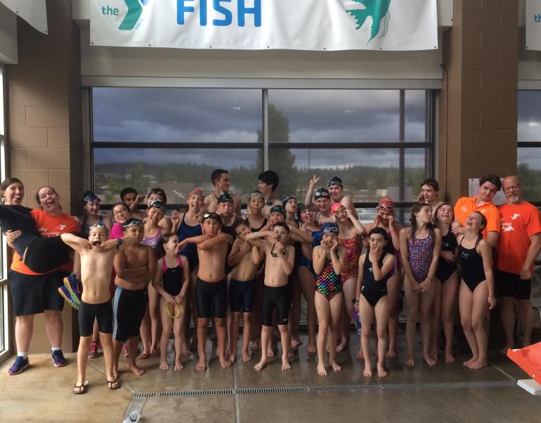 Haselwood Hammerheads swim team team photo at the YMCA