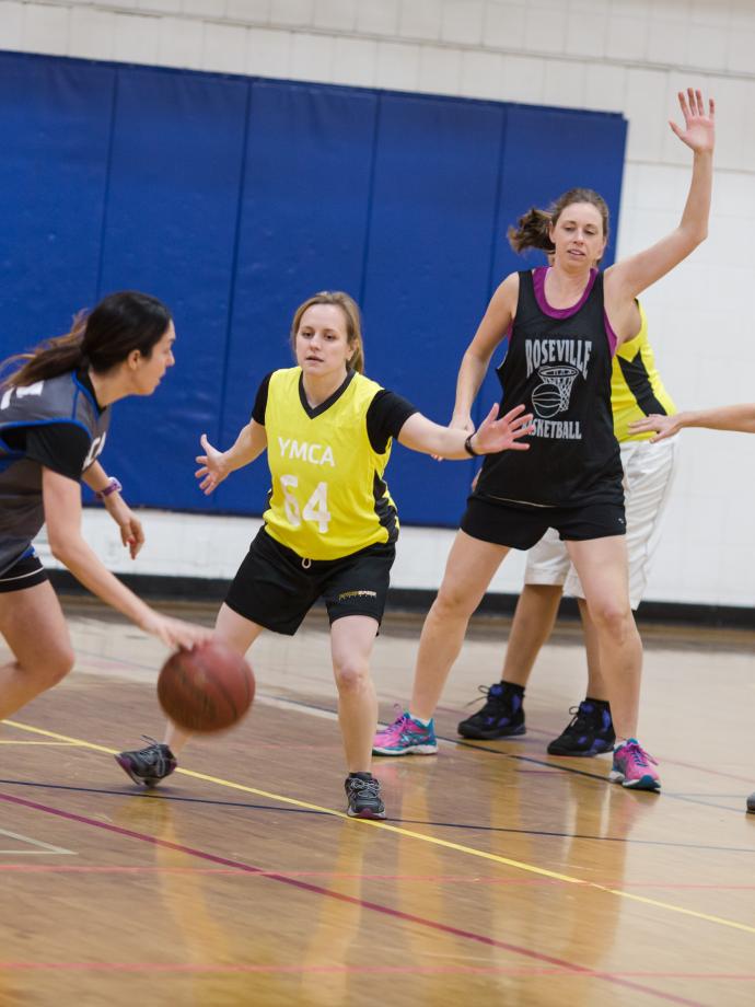 Action shot of a women's basketball game