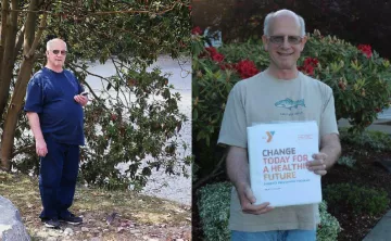 Before and after picture of Fred leading up to and following the completion of his time in the YMCA Diabetes Prevention Program.