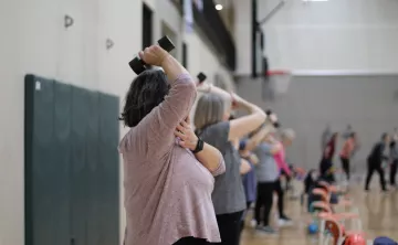 Action shot of a strength exercise group at the YMCA